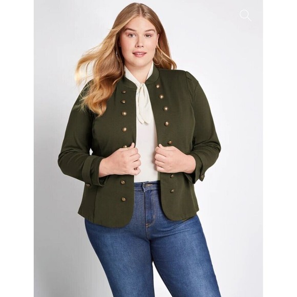 Modcloth Glam Believer Knit Military Button Front Blazer Teal Green  Jacket 1X - Picture 1 of 11